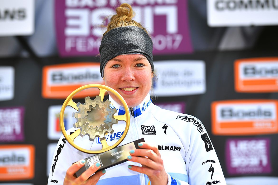 Anna van der Breggen (Boels Dolmans) winner of the first women's Liege-Bastogne-Liege