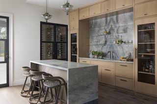 minimalist kitchen with a wine fridge