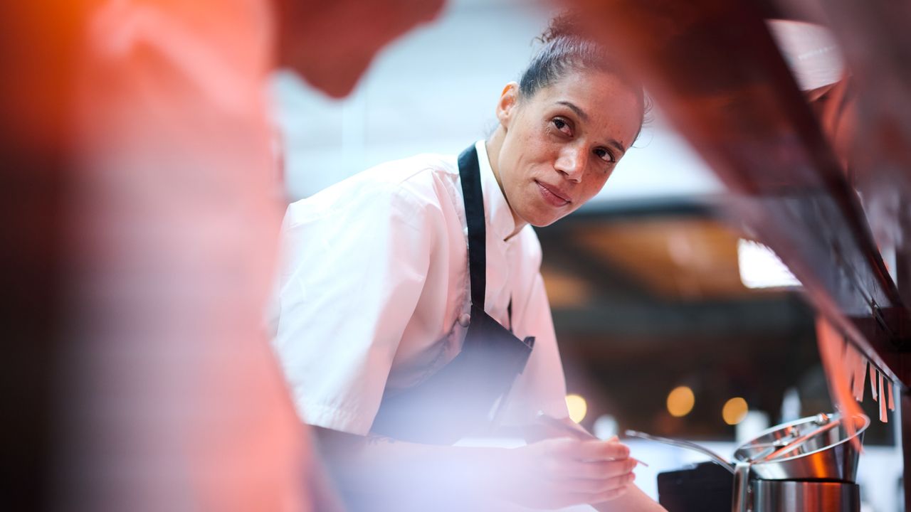 Carly (Vinette Robinson) looks to her colleague in the Boiling Point TV series