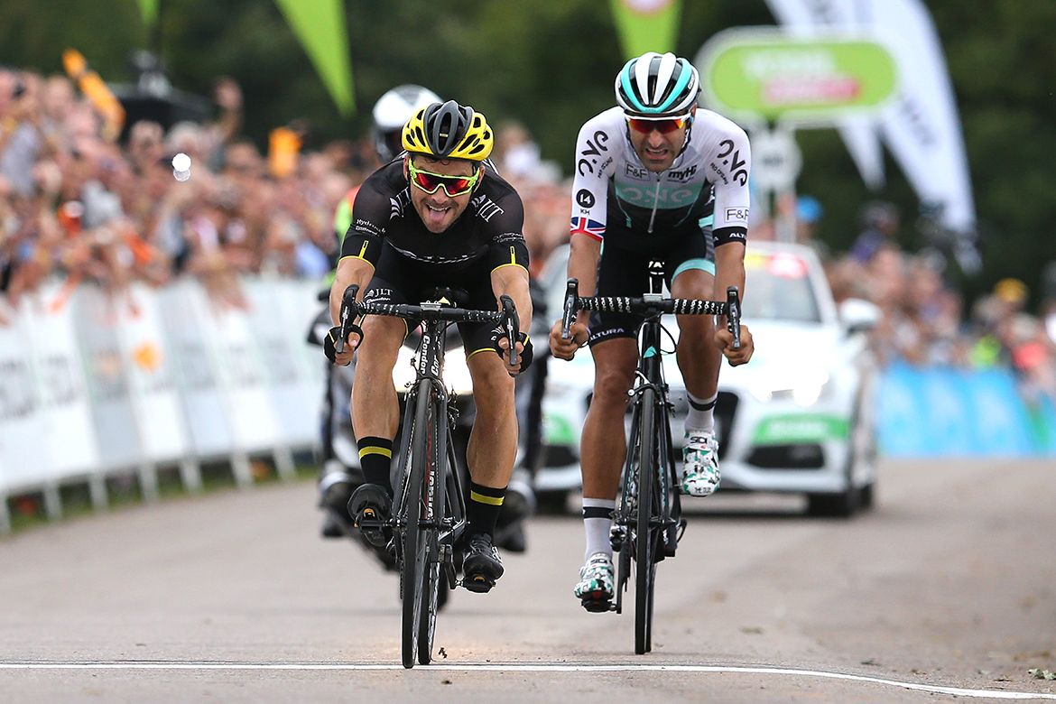 Graham Briggs leads the remnants of the breakaway to the line