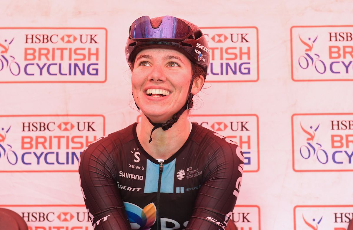 Picture by Simon Wilkinson/SWpix.com - 17/10/2021 - Cycling - Women's National Road Championships - Rapha Lincoln GP - Lincoln, England - Team DSM's Pfeiffer Georgi wins the Women's National Road Championships at Lincoln