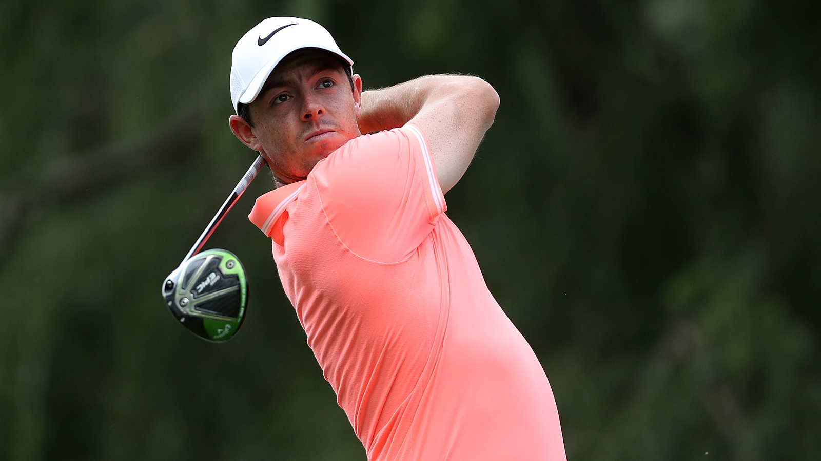 Rory McIlroy hits a driver off the tee
