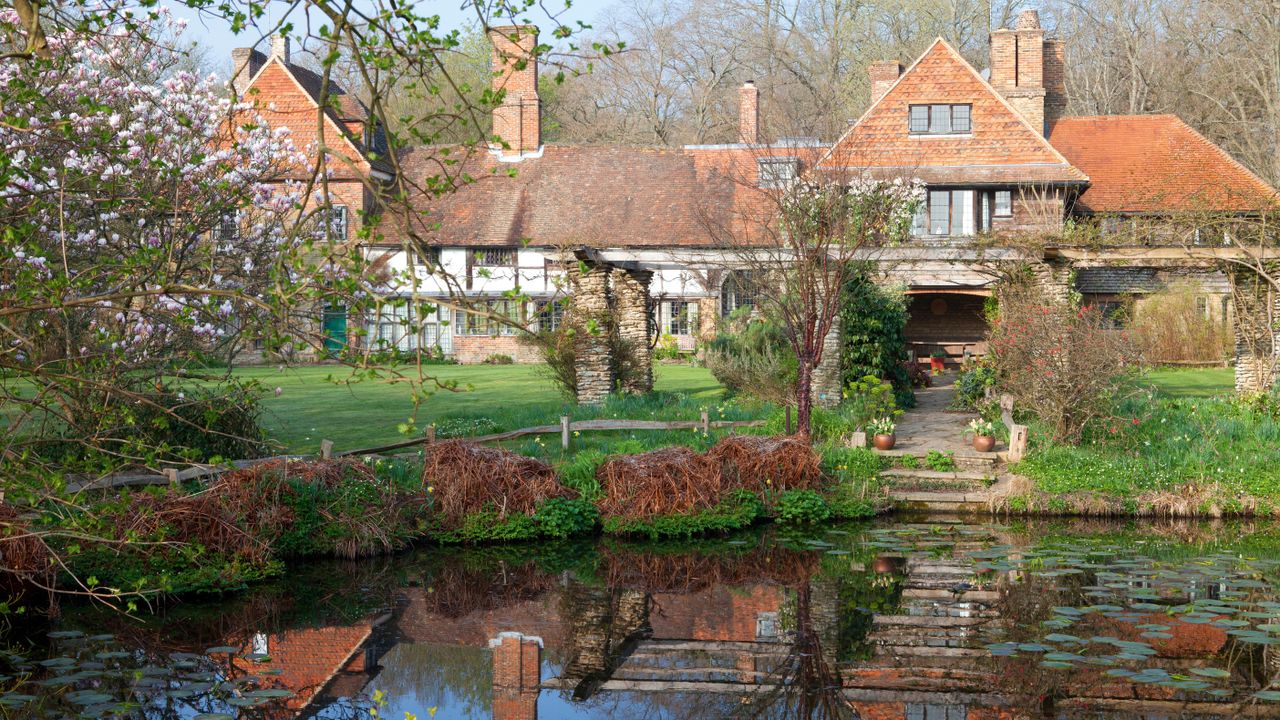 water feature in front of a house