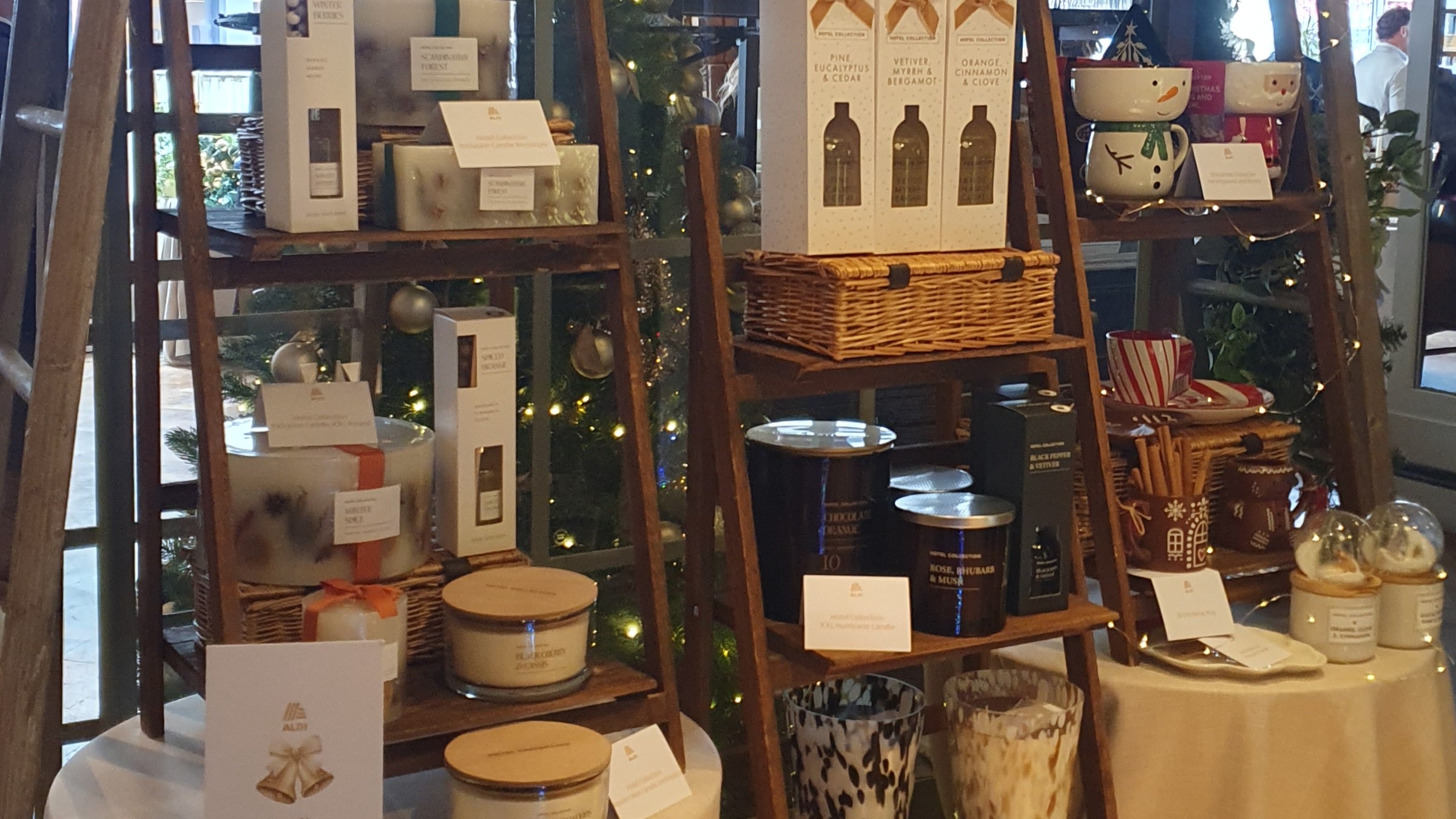 Aldi's scented candles and reed diffusers displayed at the retailer's Christmas press preview for 2026 