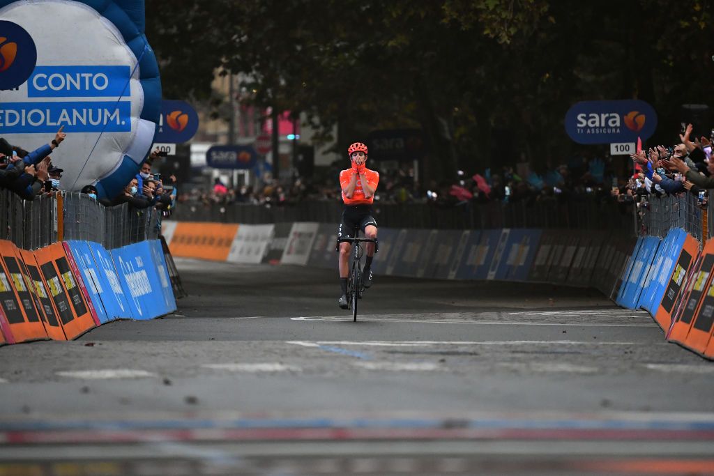 ASTI ITALY OCTOBER 23 Arrival Josef Cerny of Czech Republic and CCC Team Celebration during the 103rd Giro dItalia 2020 Stage 19 a 1245km stage from Abbiategrasso to Asti Stage shortened due to heavy rain girodiitalia Giro on October 23 2020 in Asti Italy Photo by Stuart FranklinGetty Images