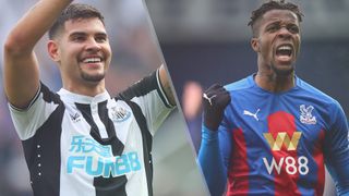 Bruno Guimaraes of Newcastle United and Wilfried Zaha of Crystal Palace could both feature in the Newcastle vs Crystal Palace live stream