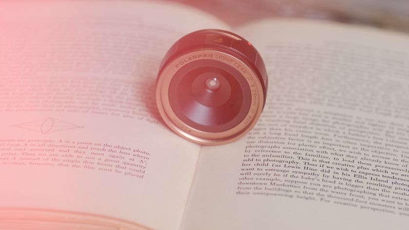 The PolarPro LightLeak 28mm lens on an old book
