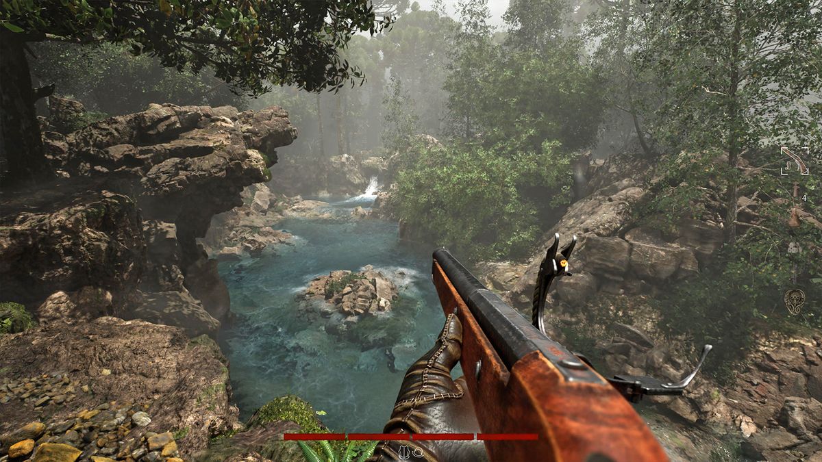 Screens from a horror game set in a dense jungle