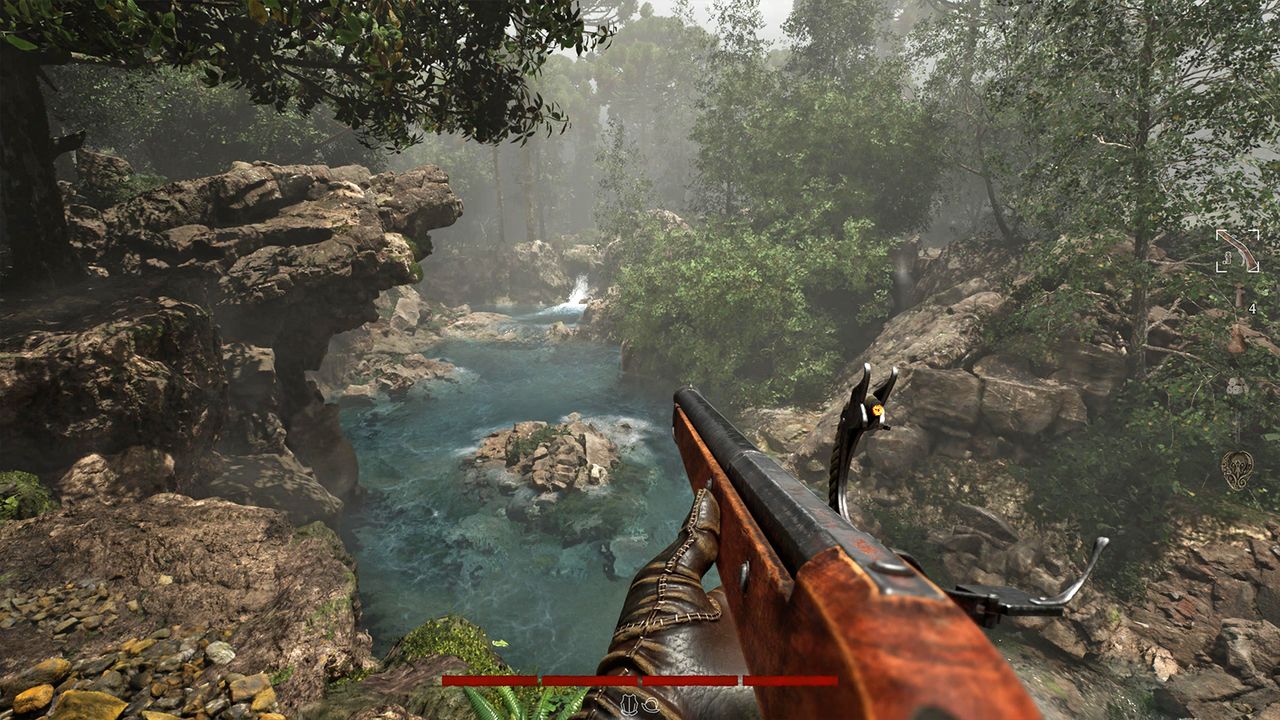 Screens from a horror game set in a dense jungle