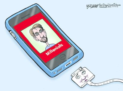 Political Cartoon U.S. Hillary Millenial Voters 2016