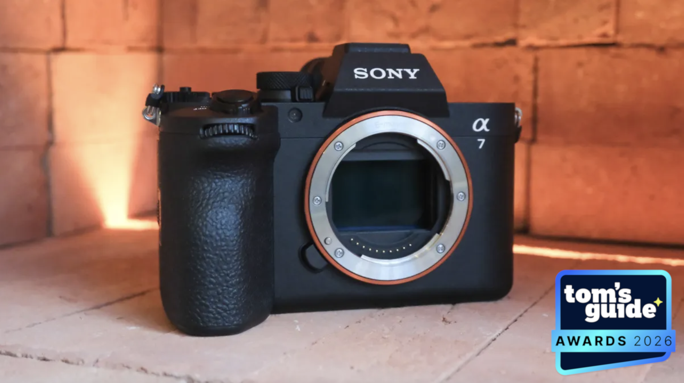 The Sony A7 V camera with a TG Awards 2026 badge