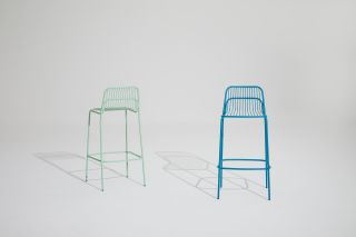 Two high stools by Benjamin Hubert for Allermui in blue and mint