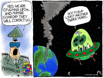 Political cartoon U.S. UFO research Trump presidency