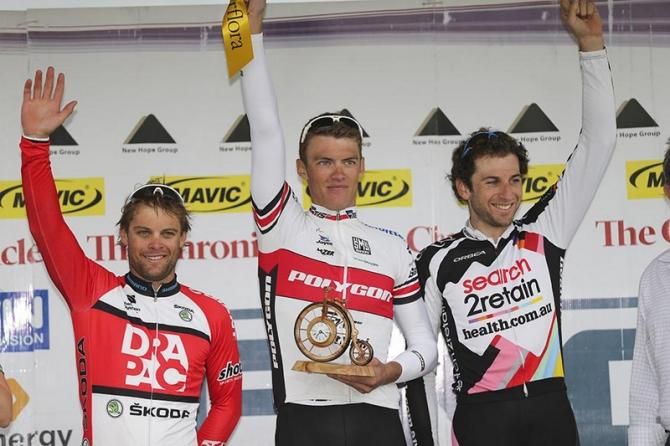 Stage 4 Tour of Toowoomba podium: Mal Rudolph (Drapac), Ben Grenda (Polygon Australia) and Neil Van Der Ploeg (search2retain-health)
