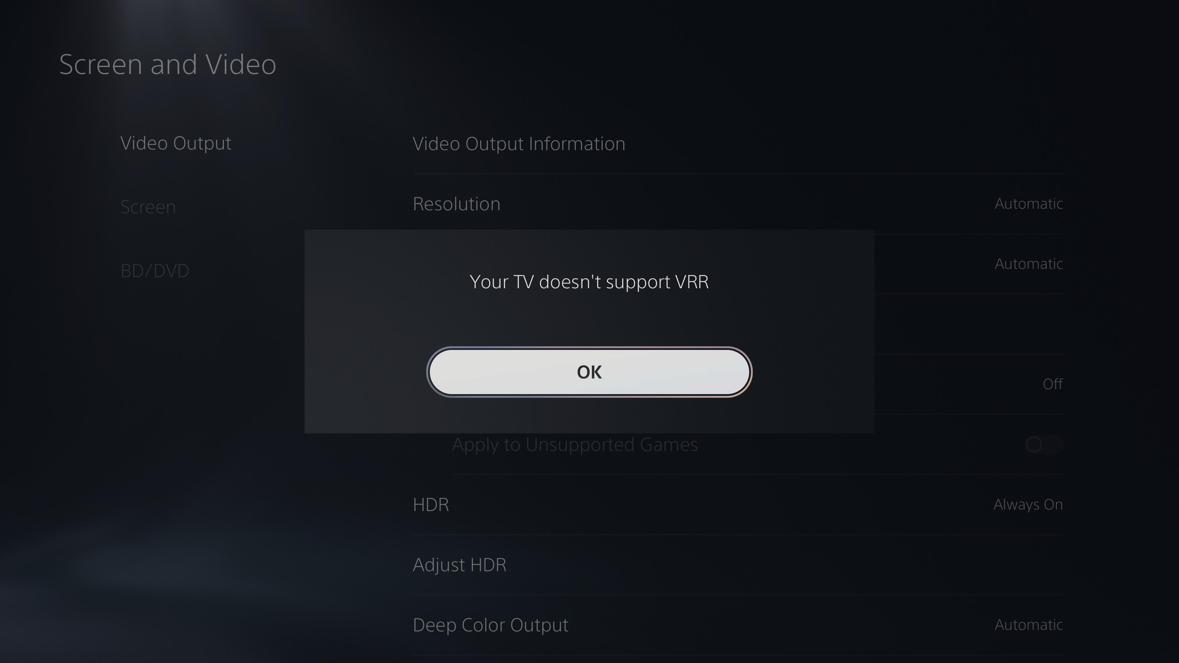 PS5 VRR settings