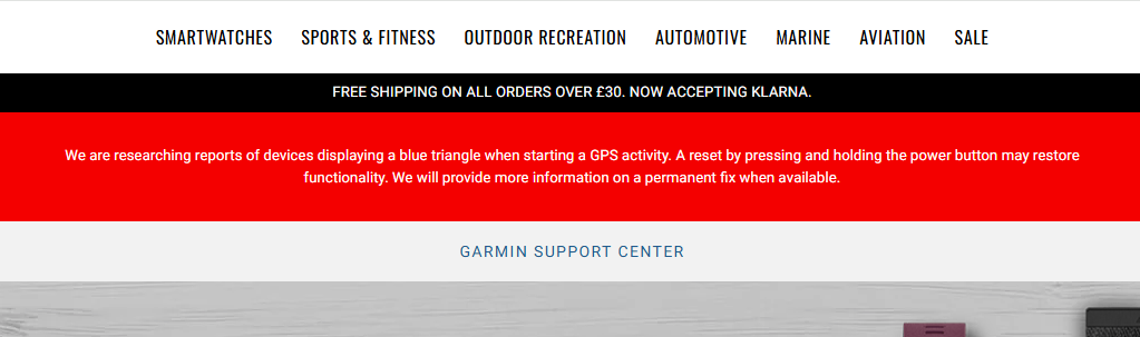 Screenshot of Garmin Support website