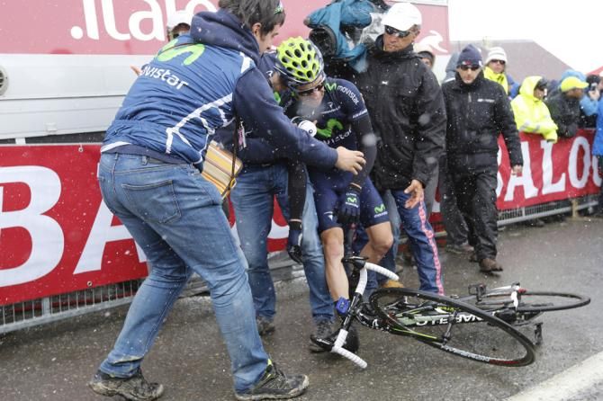 Giovanni Visconti can't stand after his win on stage 14