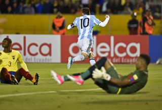 Lionel Messi celebrates after scoring for Argentina against Ecuador in a World Cup qualifier in October 2017.