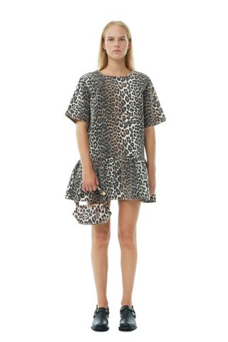 Leopard Open-Back Mini Denim Dress