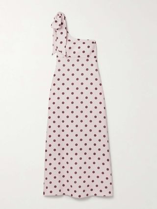 Acacia One-Shoulder Bow-Embellished Polka-Dot Linen Midi Dress