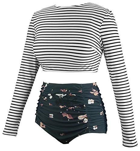 COCOSHIP Striped & Bloom Floral Bikini Set