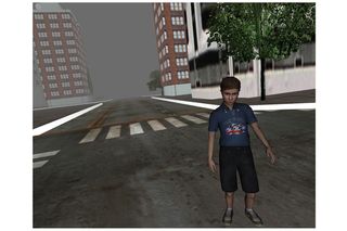 Virtual child after being found and saved in a "superhero study."