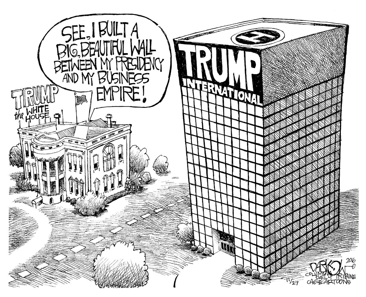 Political cartoon U.S. Donald Trump conflict of interest