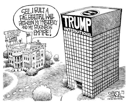 Political cartoon U.S. Donald Trump conflict of interest