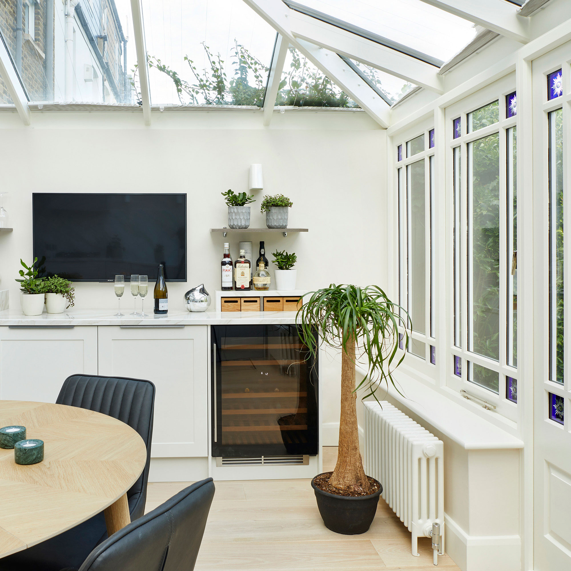 kitchen conservatory with wooden flooring