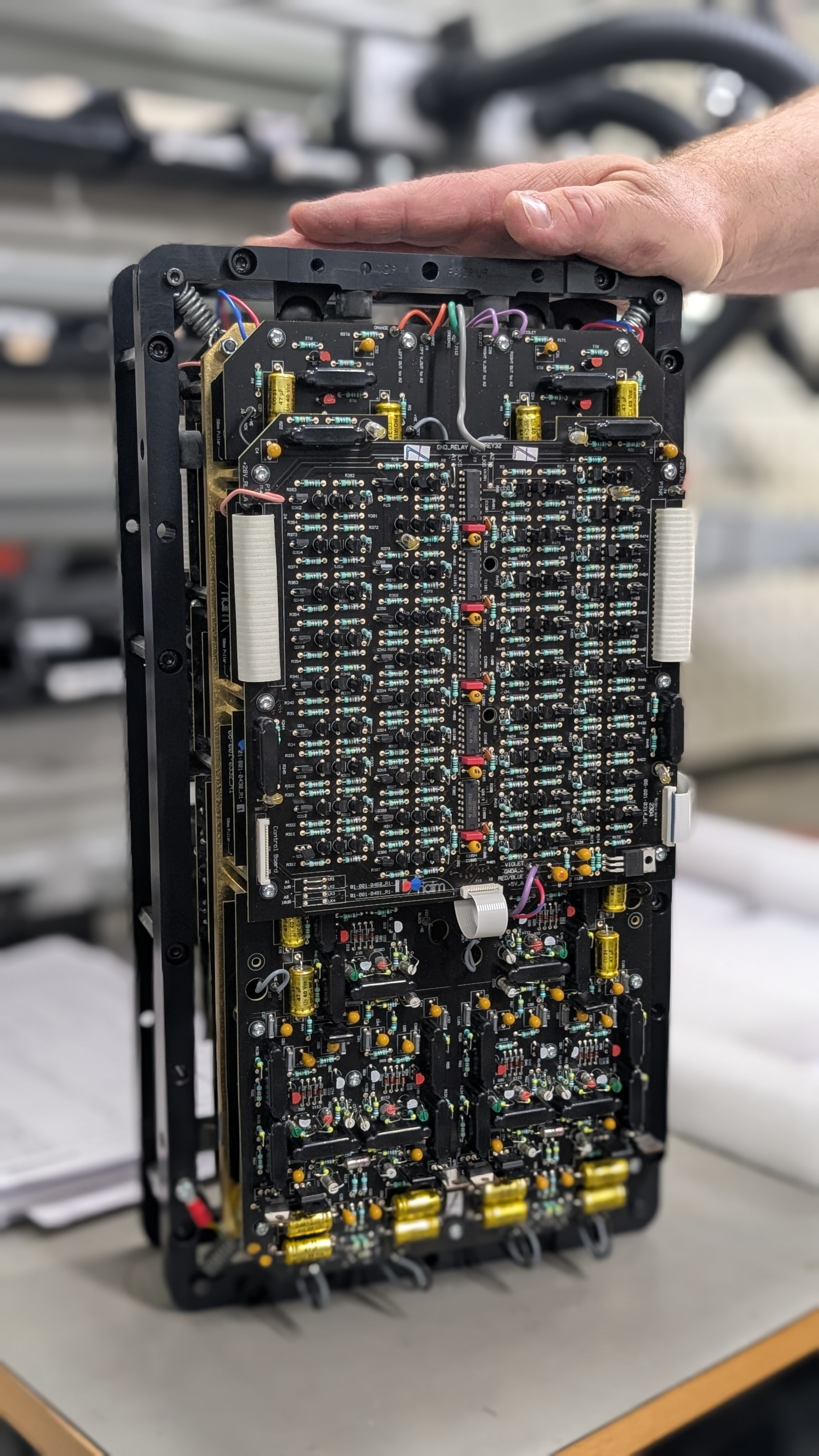 Hand-assembled circuitry inside the Statement