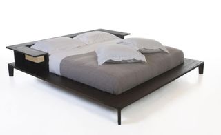 'Platform' bed by Neri & Hu for De La Espada. Double bed with black base which is low to the floor.