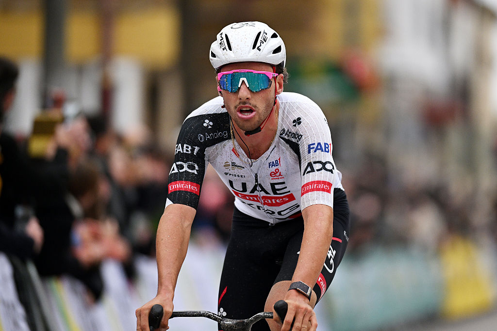 UBEDA, SPAIN - FEBRUARY 16: Jan Christen of Switzerland and UAE Team Emirates - XRG crosses the finish line as third place during the 5th Clasica Jaen Paraiso Interior 2026 a 154.2km one day race from Ubeda to Ubeda on February 16, 2026 in Ubeda, Spain. (Photo by Dario Belingheri/Getty Images)