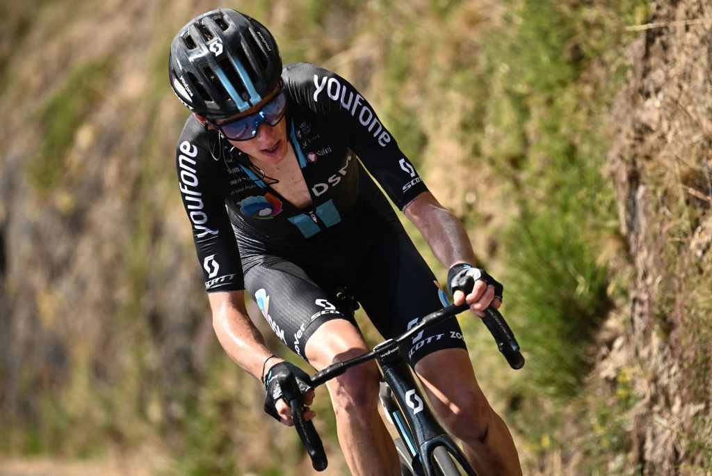 Team DSM teams French rider Romain Bardet cycles during the 17th stage of the 109th edition of the Tour de France cycling race 1297 km between SaintGaudens and Peyragudes in southwestern France on July 20 2022 Photo by Marco BERTORELLO AFP Photo by MARCO BERTORELLOAFP via Getty Images