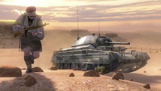 Captain Price crests a dune in Call of Duty 2, within the Egypt campaign