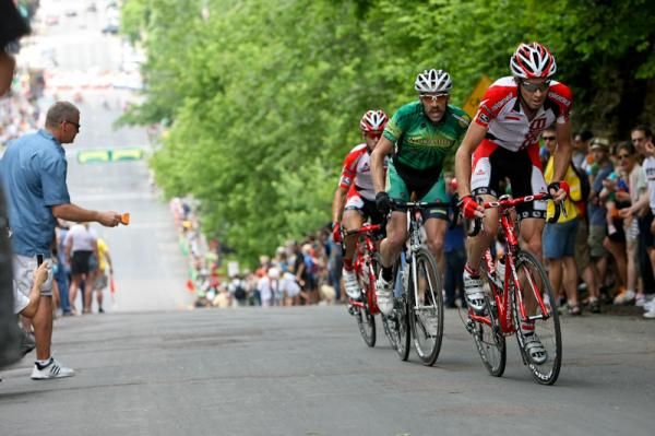 Jeremy Vennell (Bissell) works to open the gap on the climb.