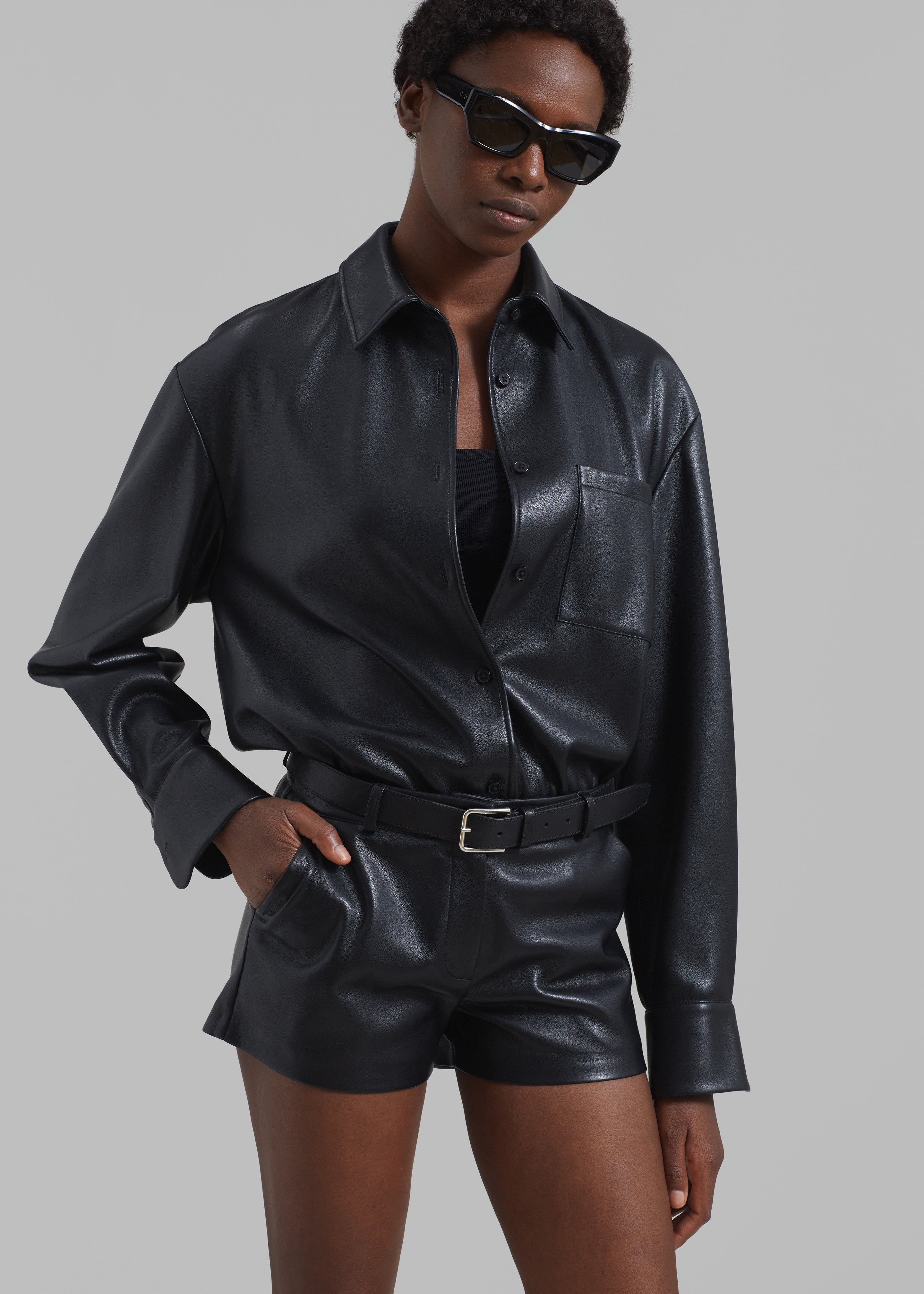 Chrissie Faux Leather Shirt - Black