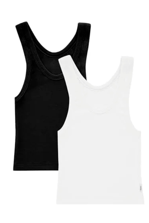 Hanes Women's Originals Rib Tank 2-Pack, Comfywear Stretch Cotton Cropped Top, White/black, Medium