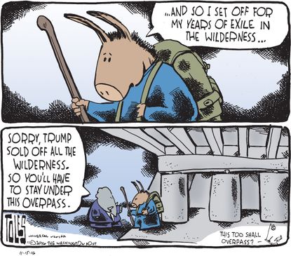 Political cartoon U.S. Donald Trump Democrats exiled