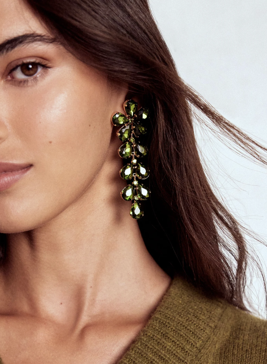 Boden, Statement Jewel Drop Earrings-Green