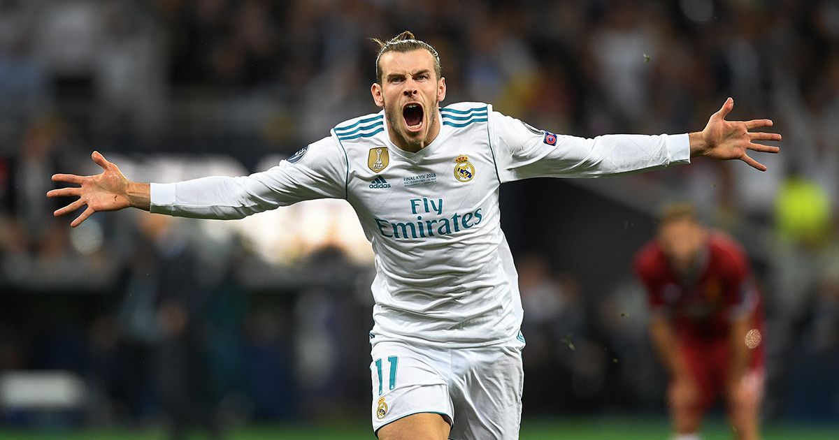 Gareth Bale of Real Madrid celebrates scoring his side&#039;s second goal during the UEFA Champions League Final between Real Madrid and Liverpool at NSC Olimpiyskiy Stadium on May 26, 2018 in Kiev, Ukraine.