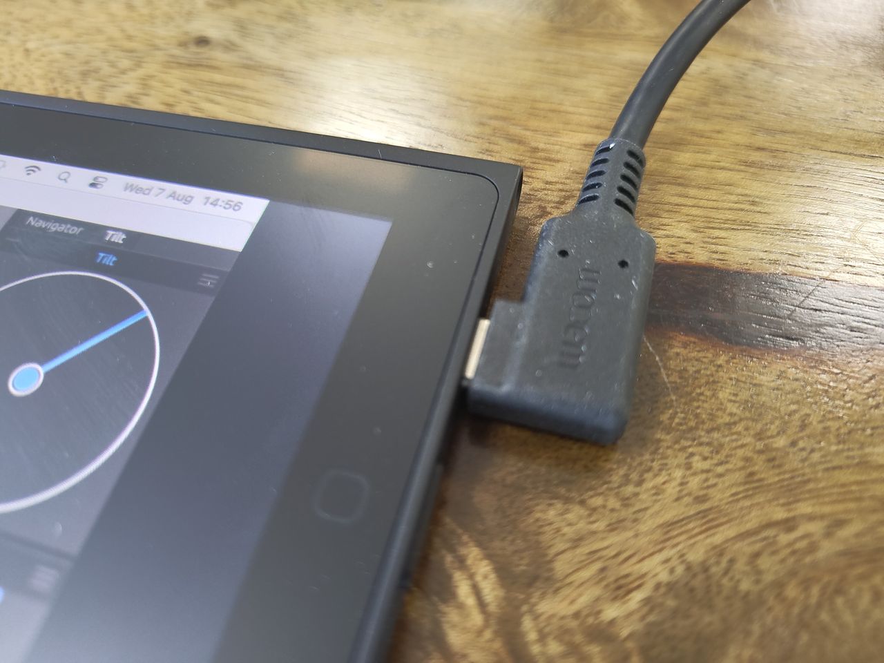 Wacom Movink review; a power cable connected to a pen display