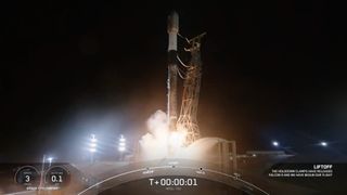 A SpaceX Falcon 9 rocket launches the NROL-153 mission for the U.S. National Reconnaissance Office from Vandenberg Space Force Base in California on Jan. 9, 2025.