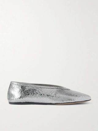 Luna Metallic Crinkled-Leather Ballet Flats