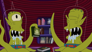 Kang and Kodos holding The Tommyknockers on The Simpsons