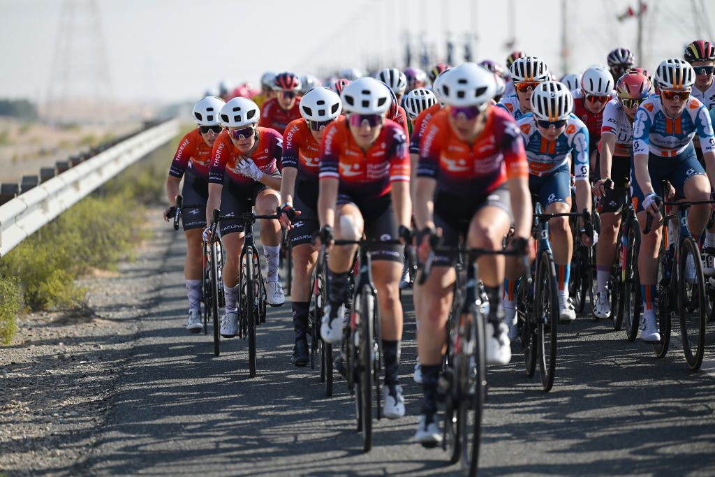 MADINAT ZAYED UNITED ARAB EMIRATES FEBRUARY 09 Daria Pikulik of Poland and Team Human Powered Health competes during the 2nd UAE Tour 2024 Stage 2 a 113km stage Al Mirfa Bab Al Nojoum to Madinat Zayed UCIWWT on February 09 2024 in Madinat Zayed United Arab Emirates Photo by Dario BelingheriGetty Images