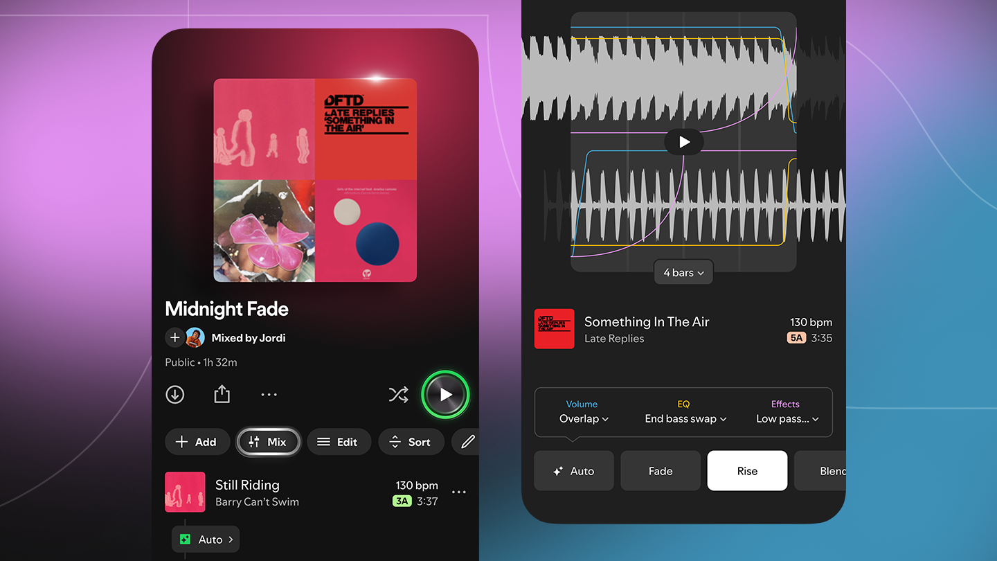 Spotify&#039;s new audio mixing feature in a personal playlist 