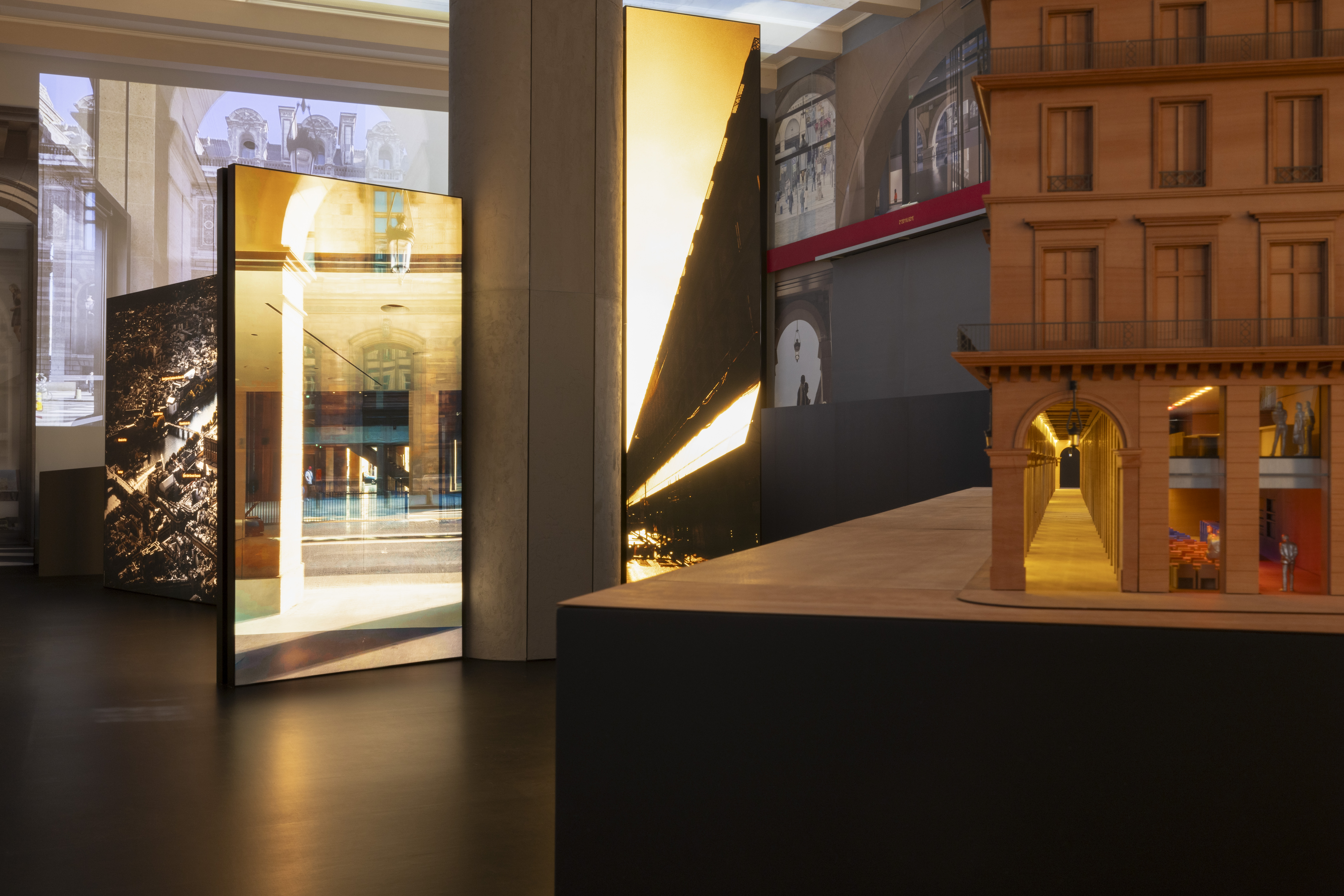 Fondation Cartier pour l’art contemporain exhibition in venice, installation views in moody lighting