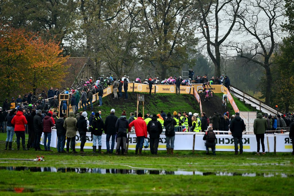 RIJKEVORSEL BELGIUM NOVEMBER 19 A general view of riders compete during the 36th Superprestige Merksplas 2022 Womens Elite Superprestige2023 CXWorldCup CycloCross on November 19 2022 in Rijkevorsel Belgium Photo by Luc ClaessenGetty Images