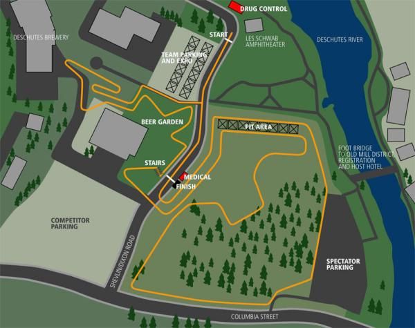 Don't let this official course map fool you. While the race route roughly follows the prescribed path, the actual course is far curvier than depicted here and includes numerous elevation changes.