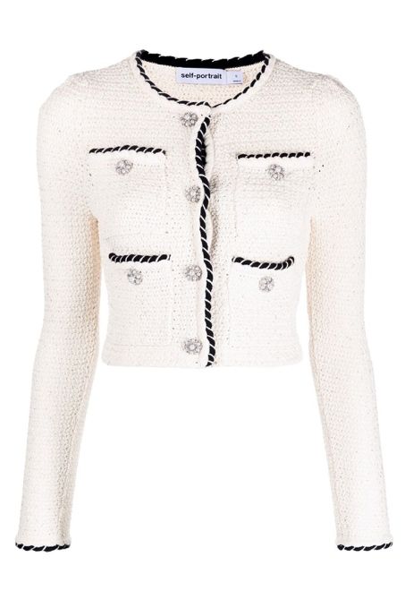 Black and white cropped Self Portrait Cardigan